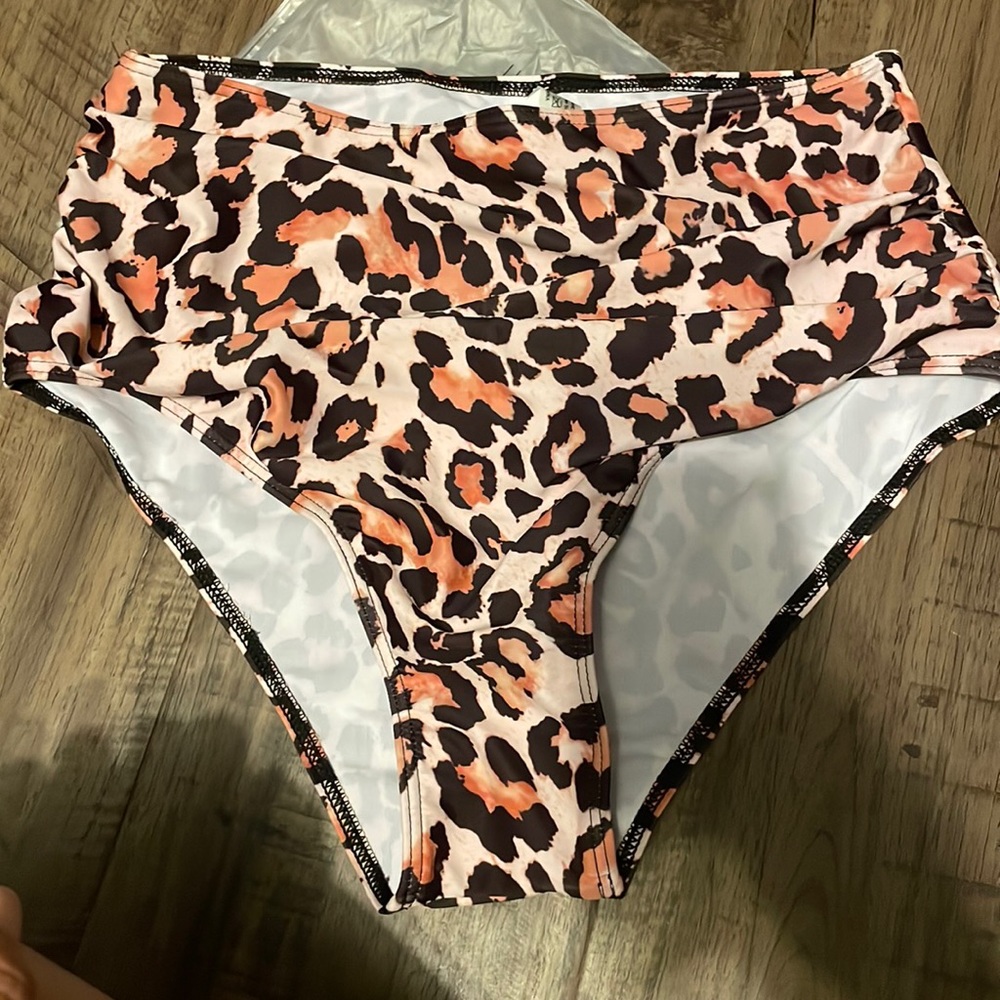 High waisted cheetah swim bottoms
